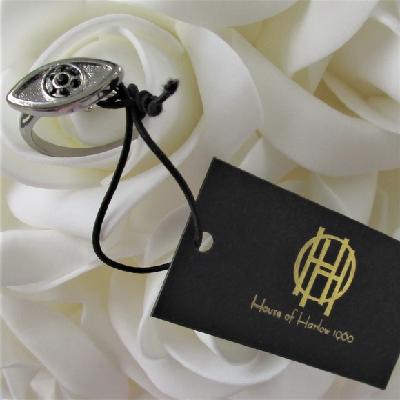 ❤️🔥 SALE! House of Harlow Silver Crystal Evil Eye Ring - Picture 7 of 8